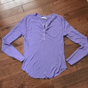Zenana Outfitters Women’s Purple Waffle Henley Long Sleeve Top